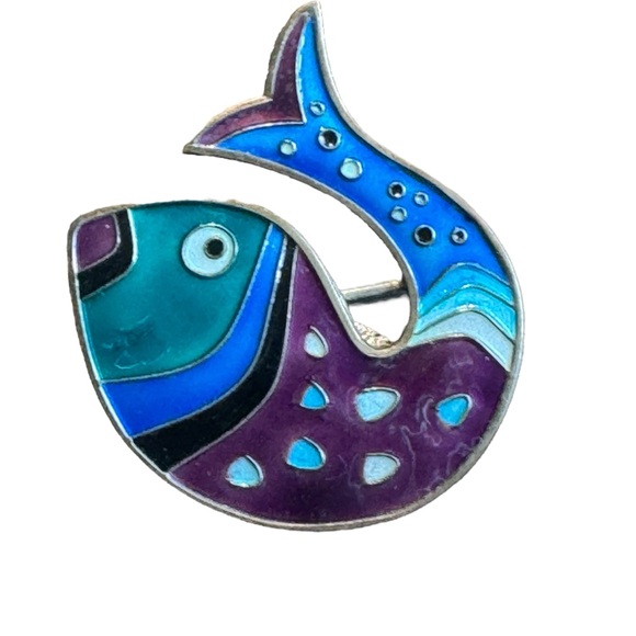 Signed David Anderson Norway Enameled Sterling Silver Vintage Fish Brooch - Picture 3 of 5